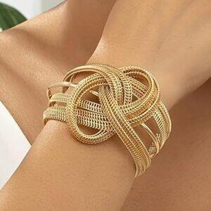 Womens Wide Chunky Cuff Bracelets Gold Wrap Bangle Hollow Out Adjustable